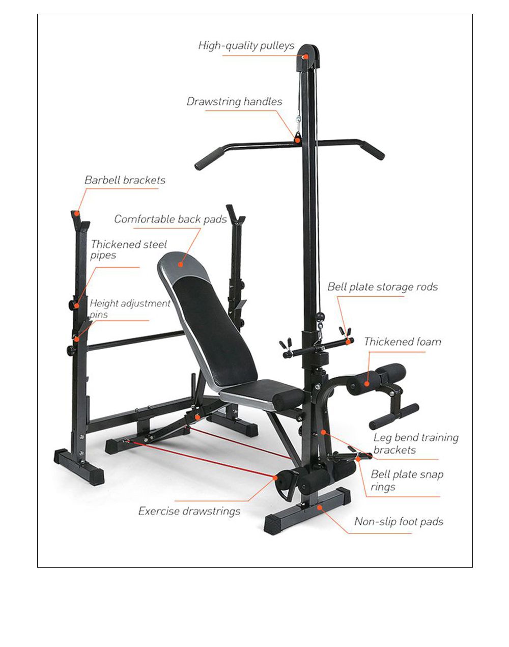 バーベルバープレスラックはベンチに座っています