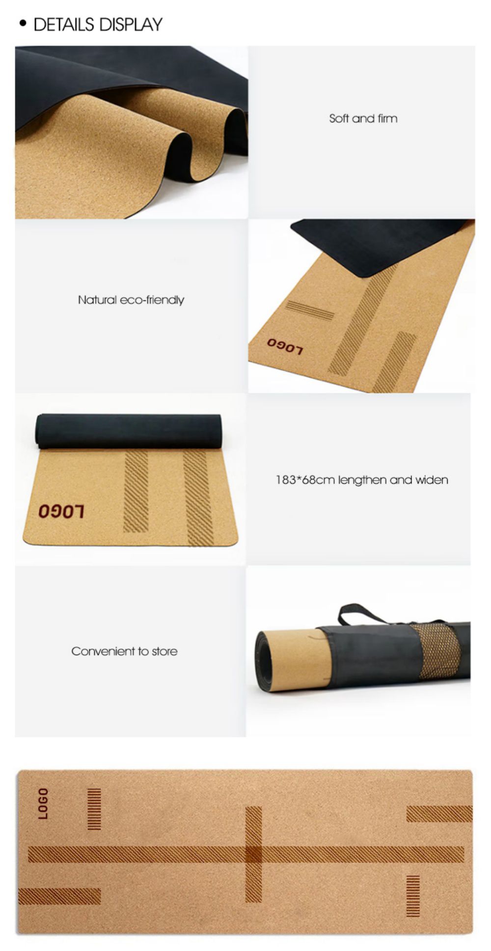 スタジオグレードのコルクゴムヨガマットとアライメントライン スタジオグレードのコルクゴムヨガマットとアライメントライン