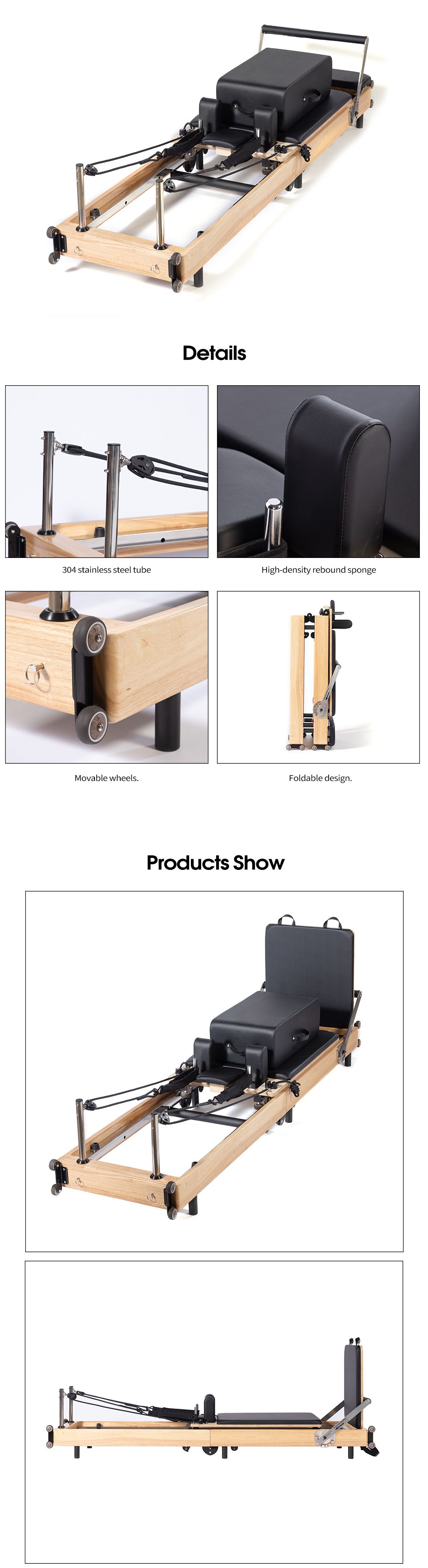 ノージョイントオーク折りたたみ式ピラティス改革者