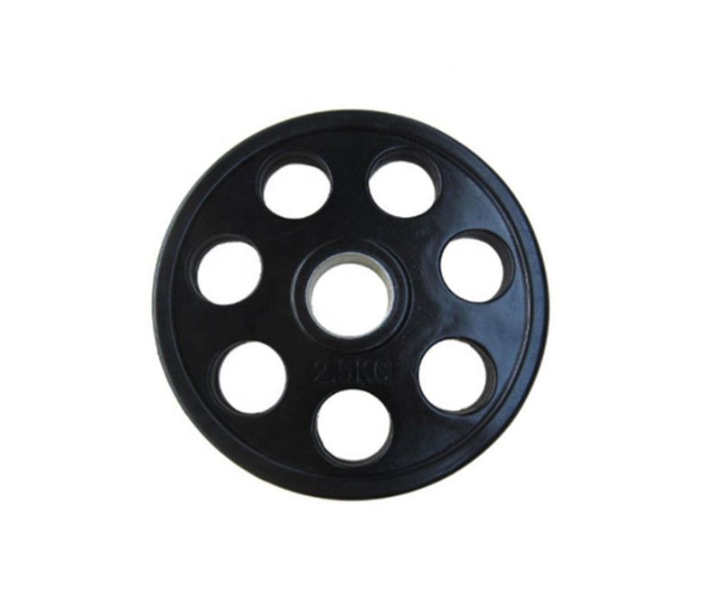 ブラックセブンホールゴムコーティングバーベルウェイトプレート